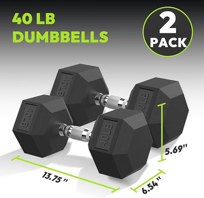 Hex Dumbbell - Rubber Encased Strength Training Hand Weights for Workout & Exercise