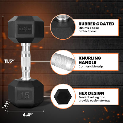 Yes4All Chrome/Rubber Hex Dumbbells