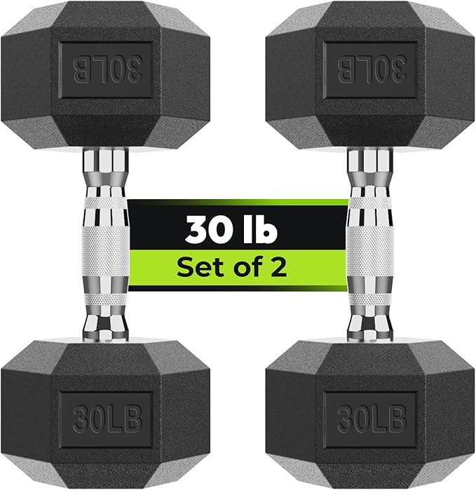 Hex Dumbbell - Rubber Encased Strength Training Hand Weights for Workout & Exercise