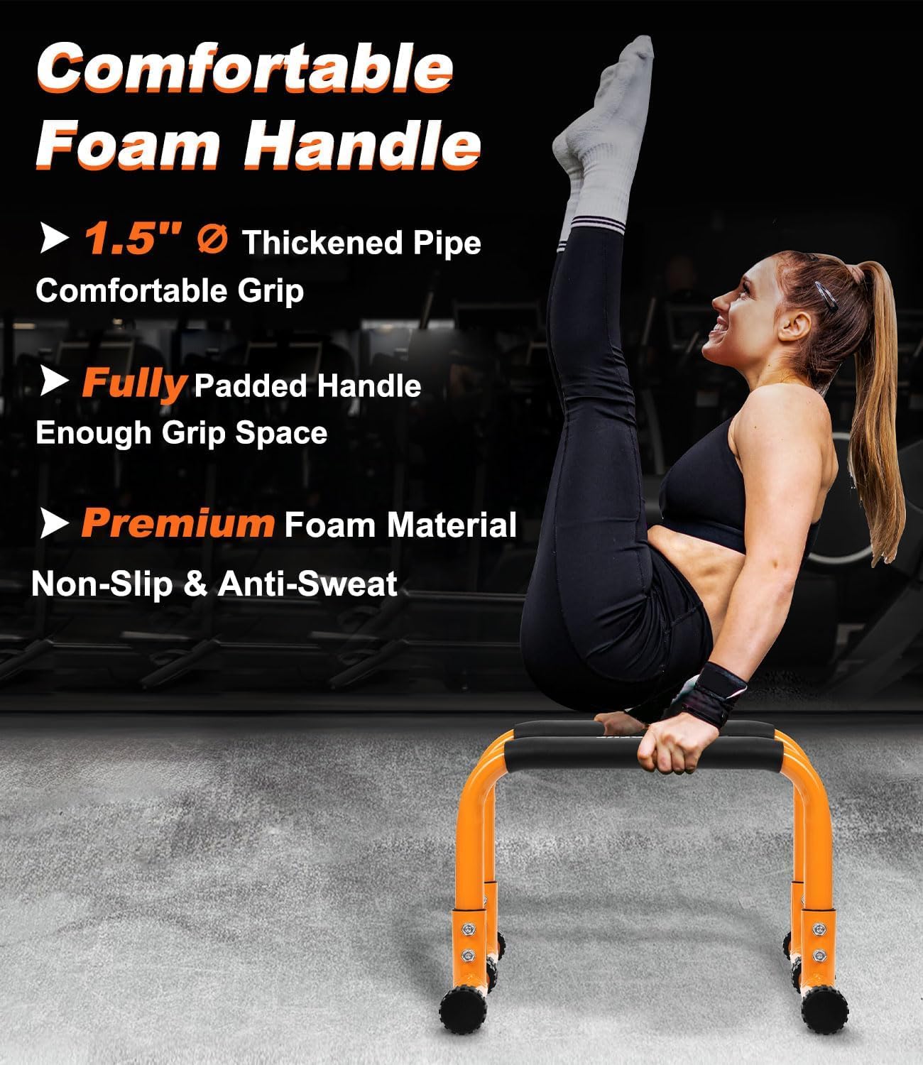 TABEKE Push Up Bar – 12" High Parallettes & Dip Bar with Foam Handles