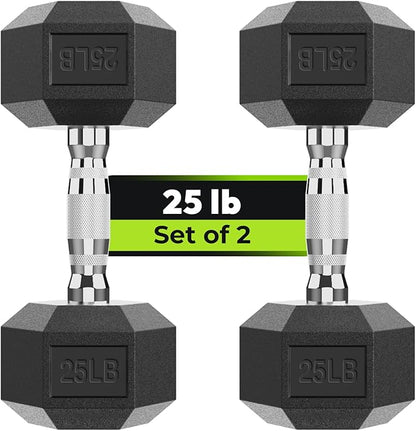 Hex Dumbbell - Rubber Encased Strength Training Hand Weights for Workout & Exercise