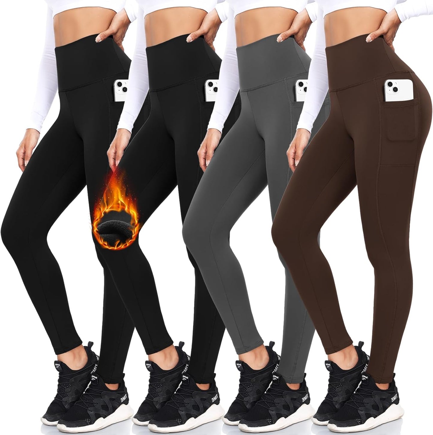 FULLSOFT 4-Pack Fleece Lined Leggings with Pockets