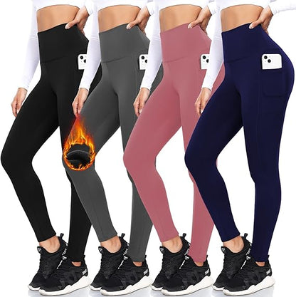 FULLSOFT 4-Pack Fleece Lined Leggings with Pockets