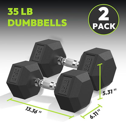 Hex Dumbbell - Rubber Encased Strength Training Hand Weights for Workout & Exercise