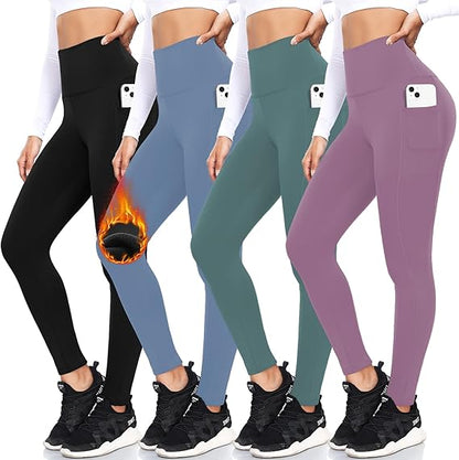 FULLSOFT 4-Pack Fleece Lined Leggings with Pockets