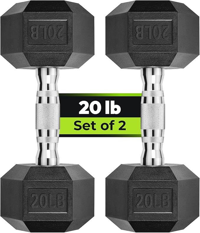 Hex Dumbbell - Rubber Encased Strength Training Hand Weights for Workout & Exercise