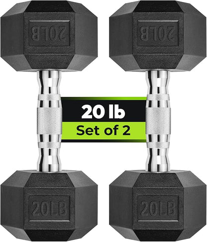 Hex Dumbbell - Rubber Encased Strength Training Hand Weights for Workout & Exercise