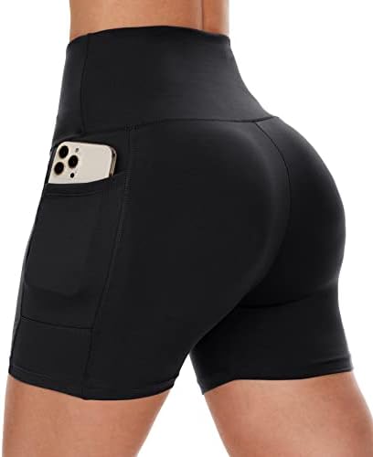 High Waist Yoga Shorts for Women - Tummy Control Fitness Shorts with Deep Pockets