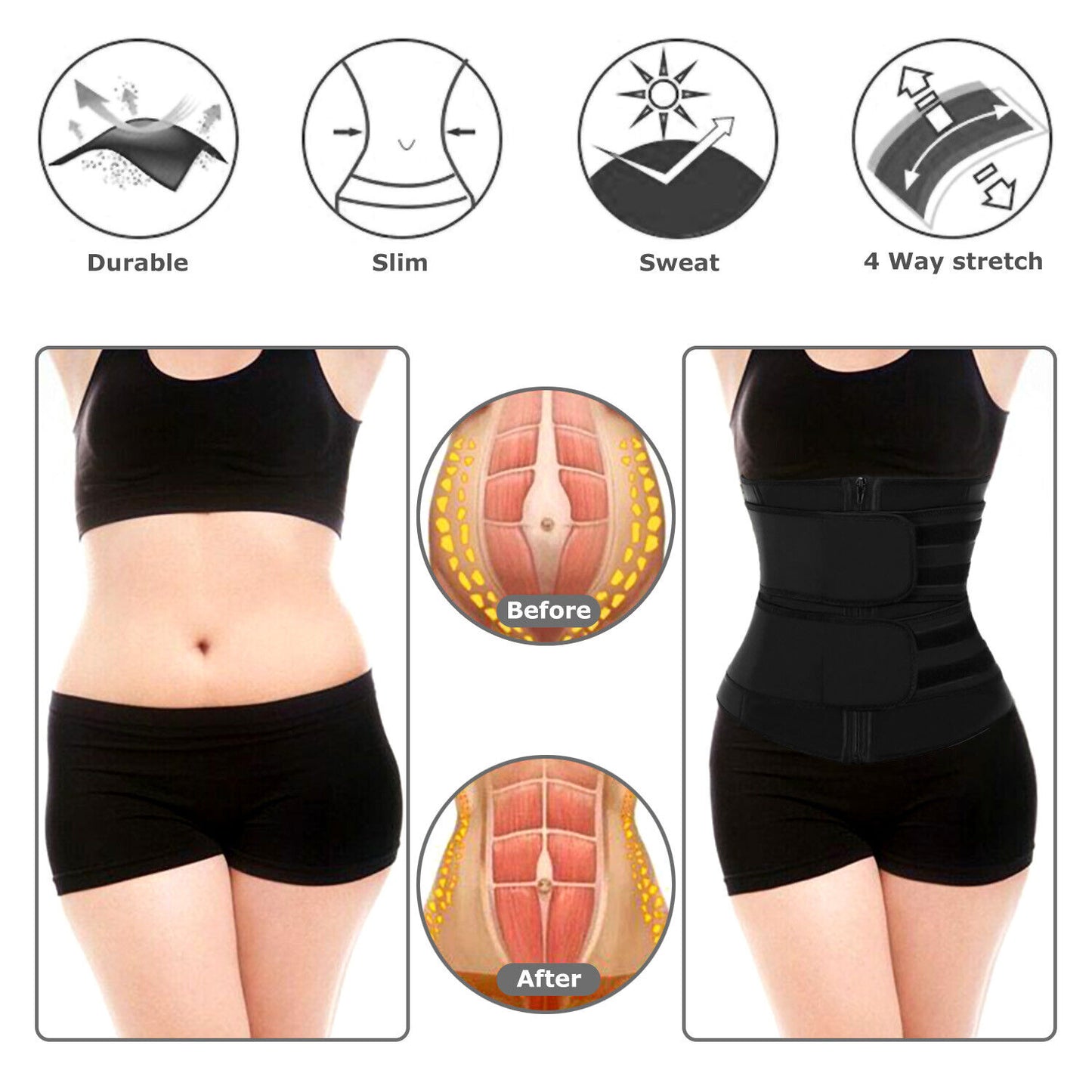 Women’s Waist Trainer Neoprene Belt – Sauna Sweat Body Shaper